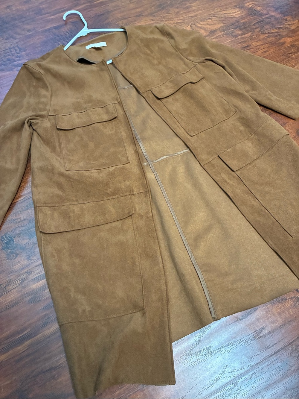 H&M Brown Faux Suede Long Coat Jacket Demi sleeves - Classic Utility Style